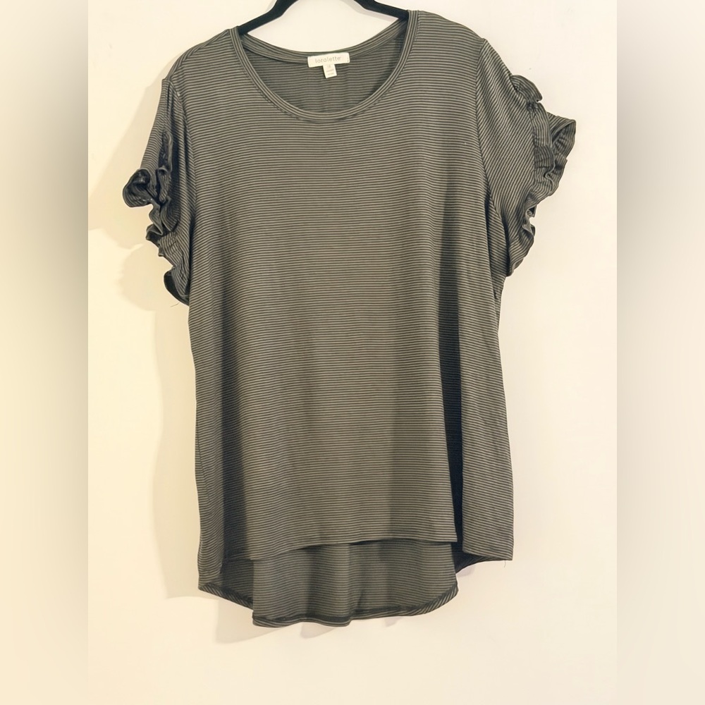 Loralette Striped Tee With Ruffle Sleeves Size 1X